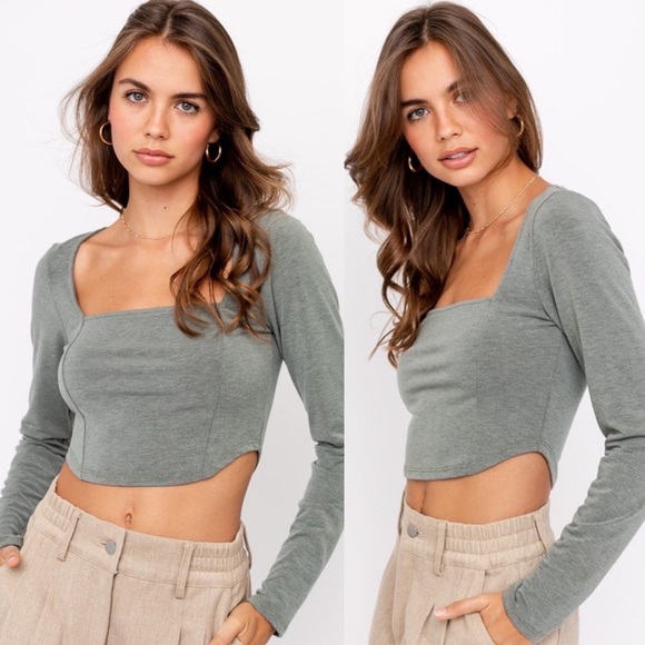 Long Sleeve Square Neckline Crop Top - Picture 1 of 2